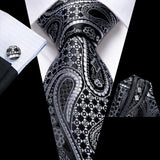 floral white black silk men tie