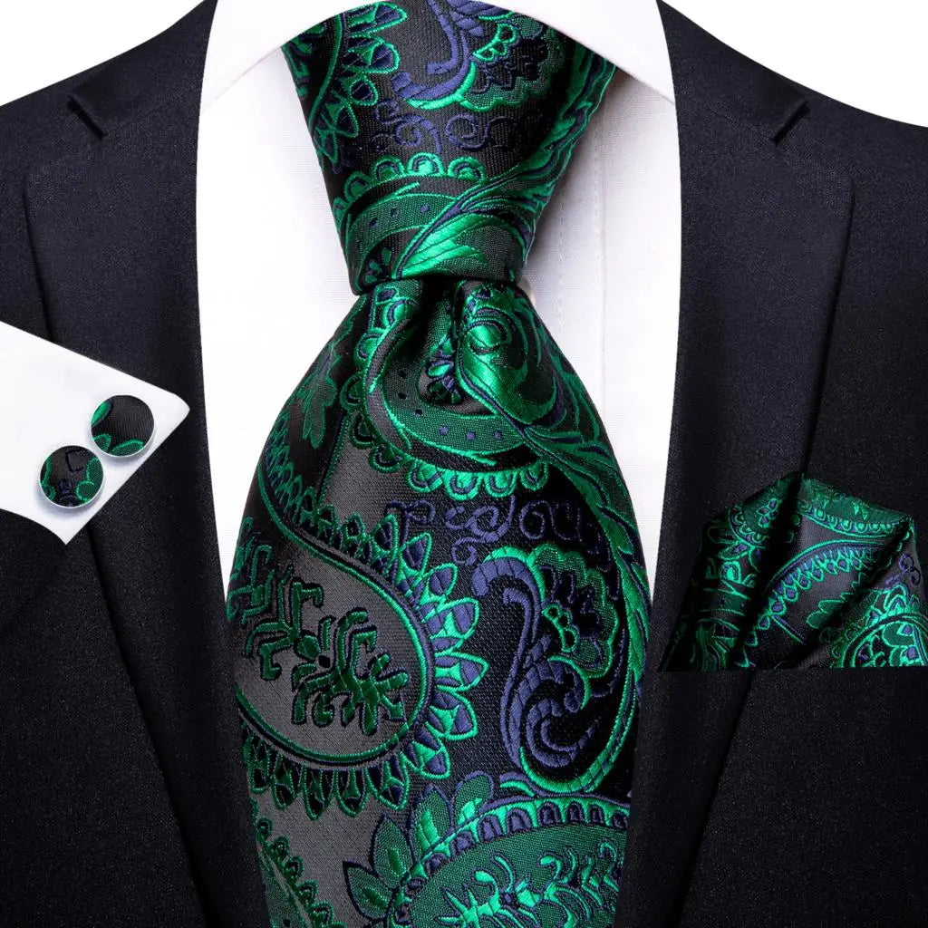 floral green black purple silk men tie