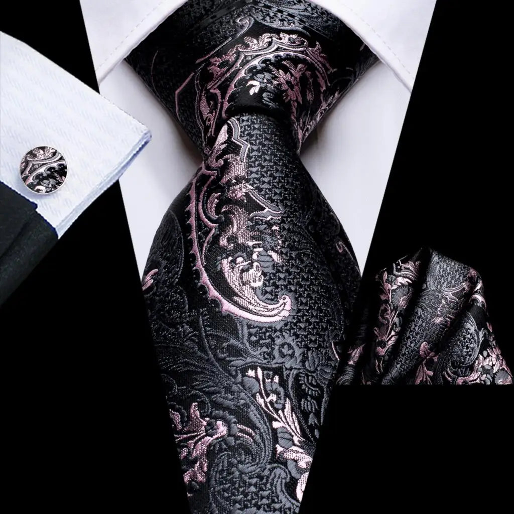 floral white grey black silk men tie