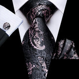 floral white grey black silk men tie