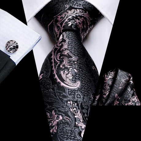 floral white grey black silk men tie