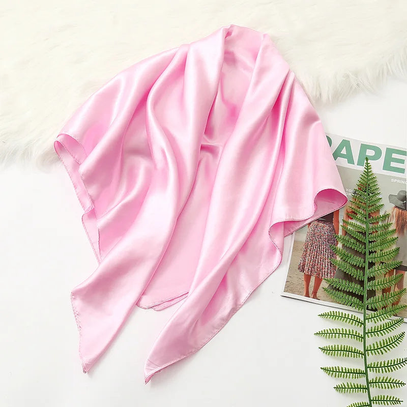 Pink Solid Colors Silk Satin Headband Scarves