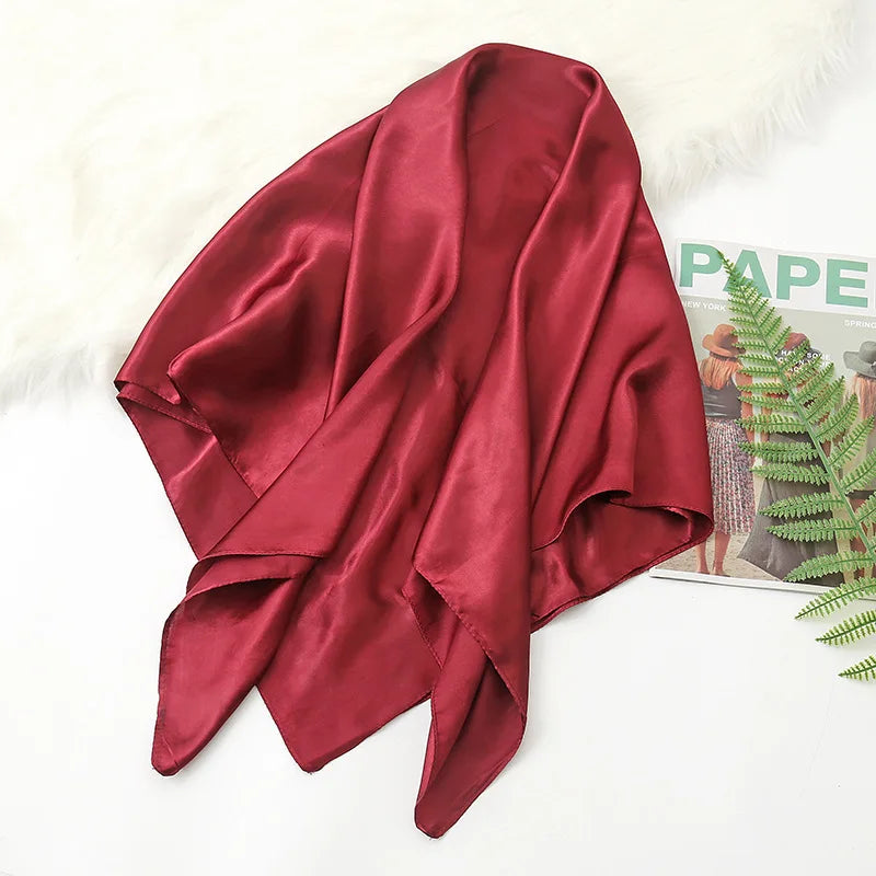 Red Solid Colors Silk Satin Headband Scarves