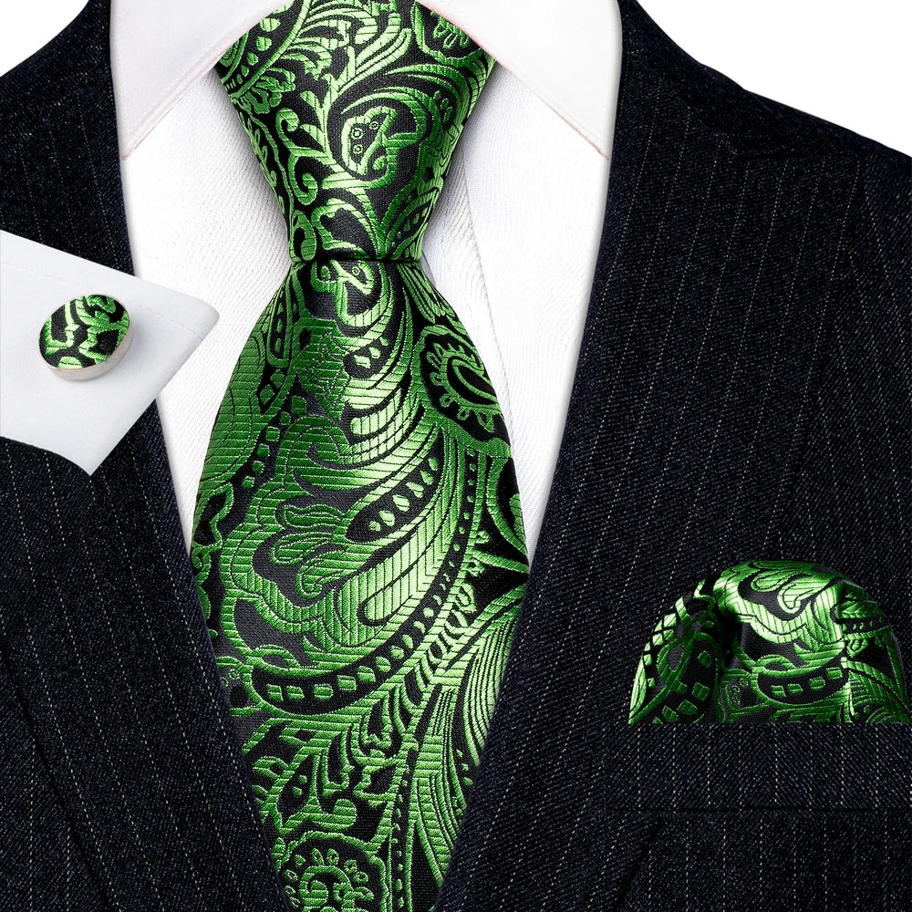 green flower pattern necktie set