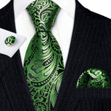green flower pattern necktie set