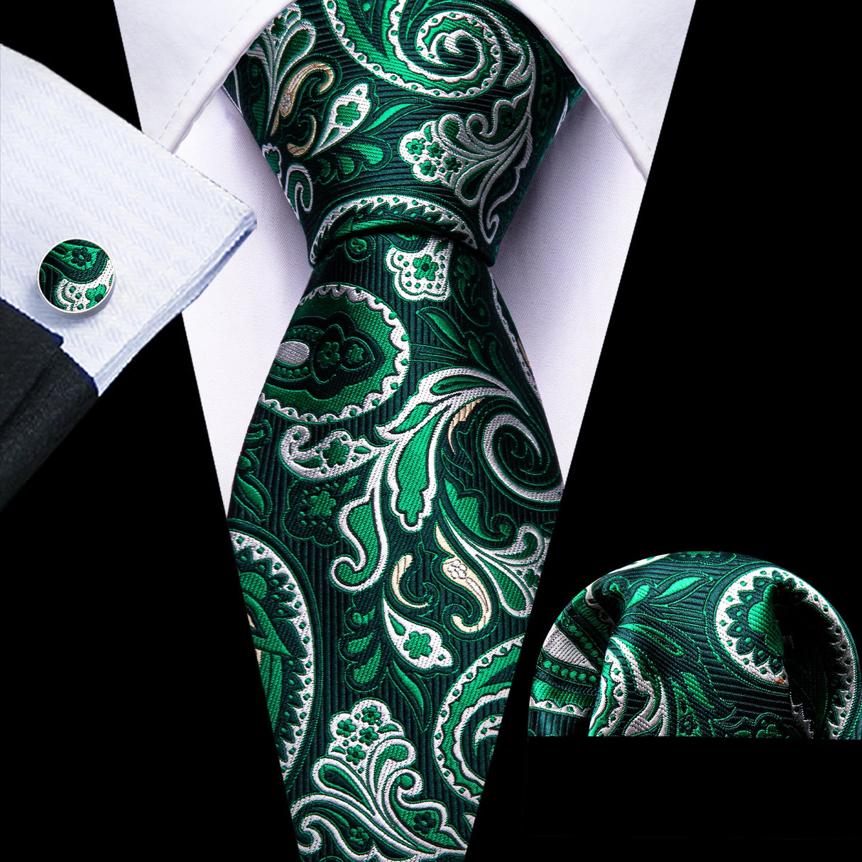 green white flower pattern necktie set