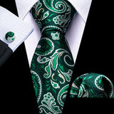 green white flower pattern necktie set