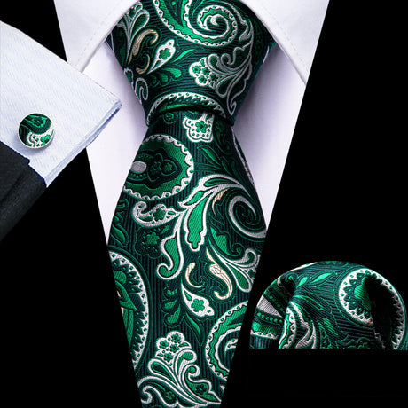 green white flower pattern necktie set