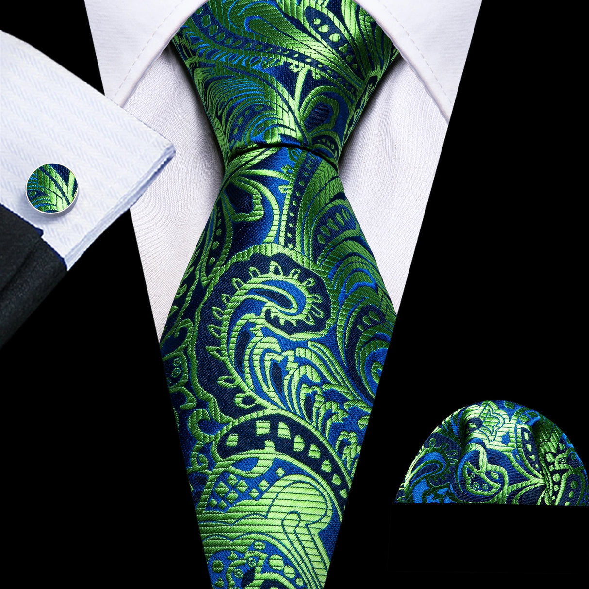 green blue flower pattern necktie set
