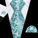 white green flower pattern necktie set
