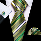 green gold black white lines pattern necktie set