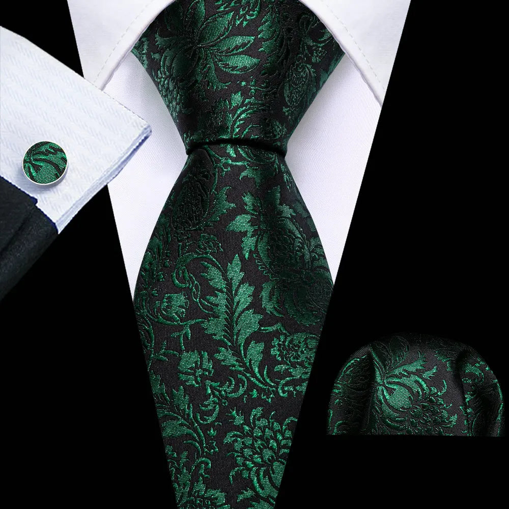 green black flower pattern necktie set