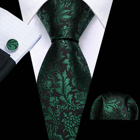green black flower pattern necktie set