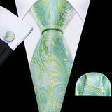 light blue green pattern necktie set