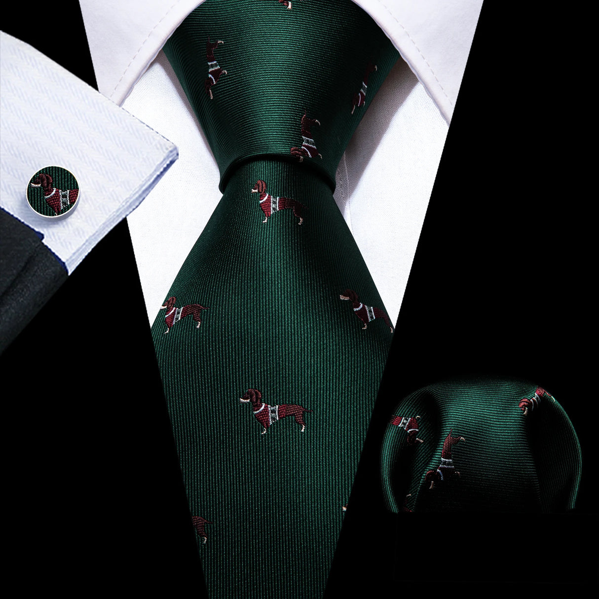 green dog pattern necktie set