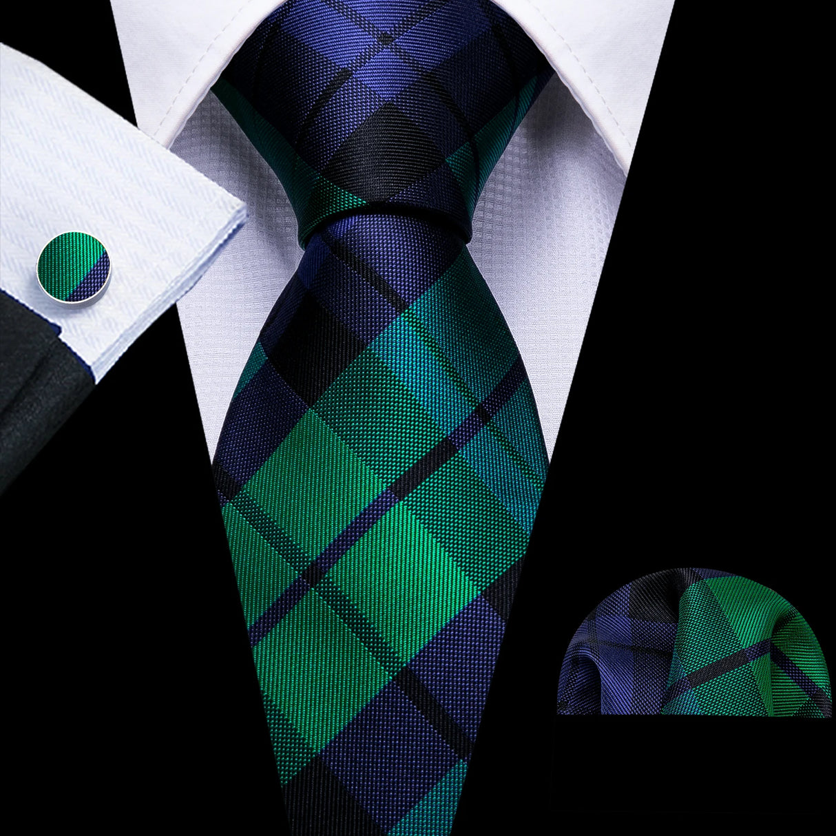 blue green black stripe necktie set