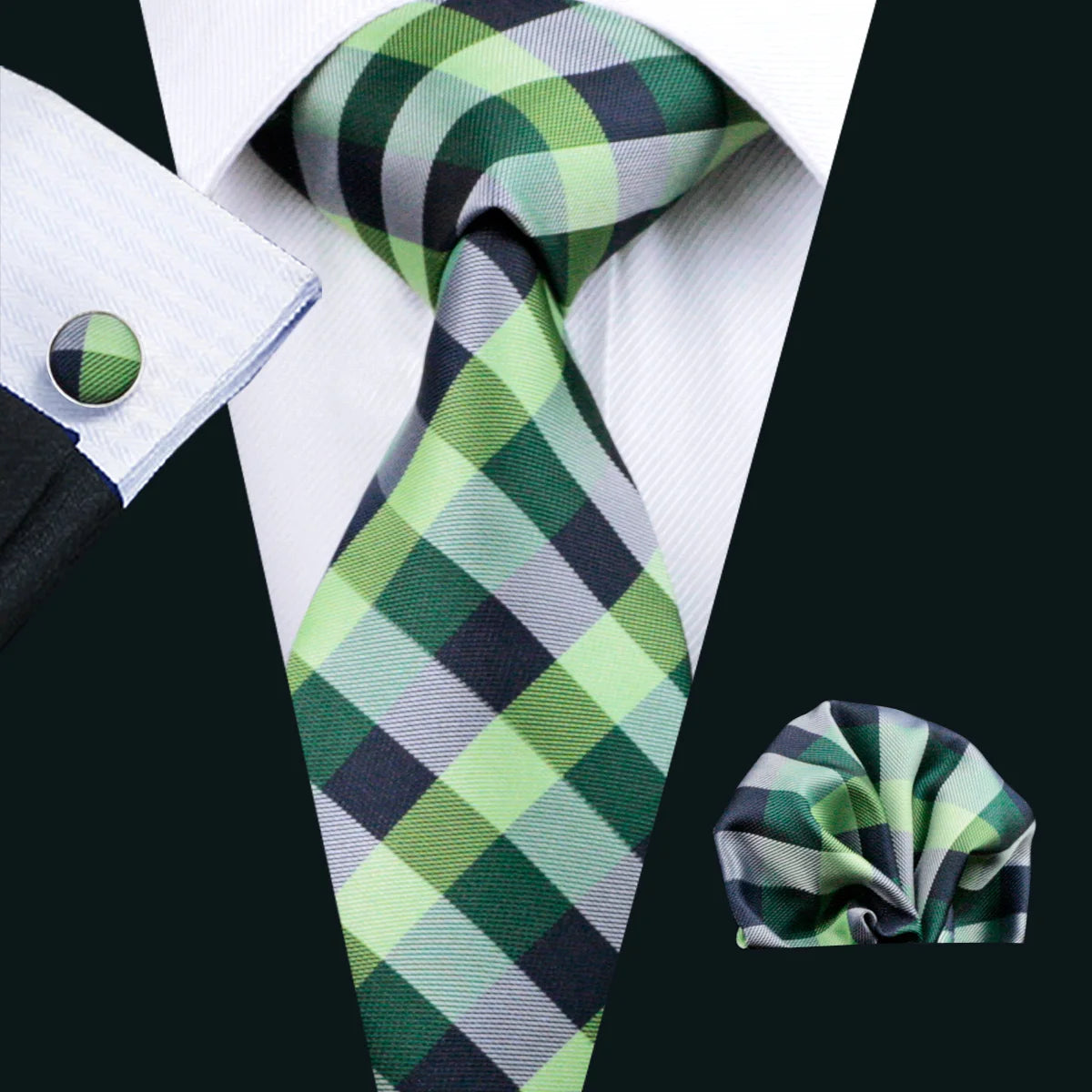green gold black grey stripe pattern necktie set