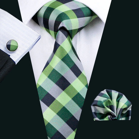 green gold black grey stripe pattern necktie set