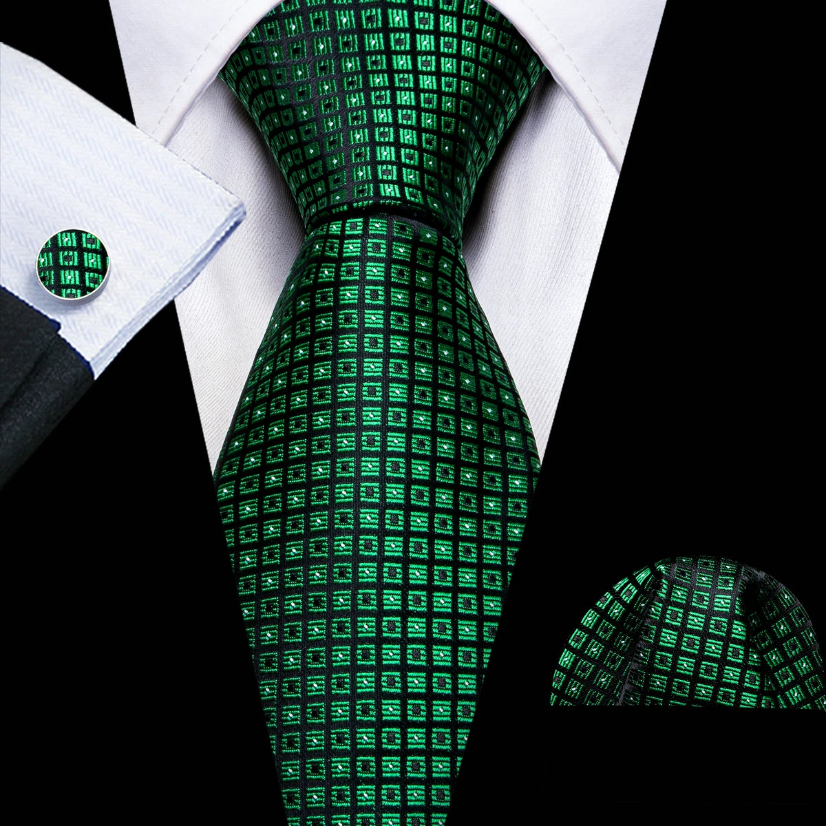 black green square pattern necktie set
