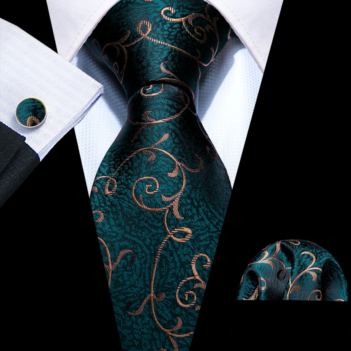 brown dark blue flower pattern necktie set