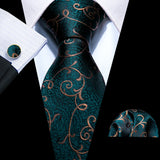 brown dark blue flower pattern necktie set