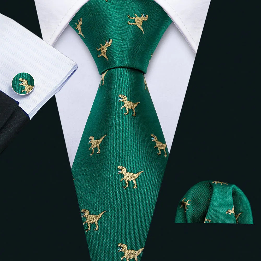 green dinosaur pattern necktie set