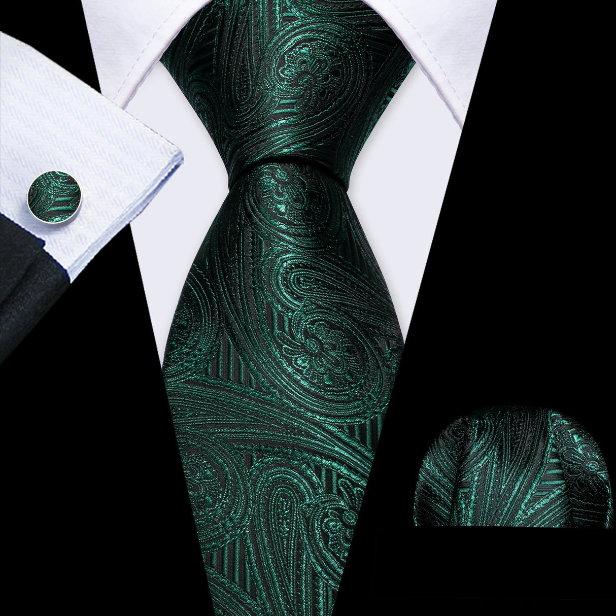 dark green flower pattern necktie set