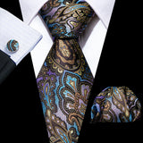blue brown flower pattern necktie set