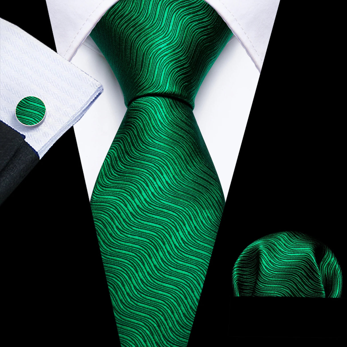 green curve line pattern necktie set