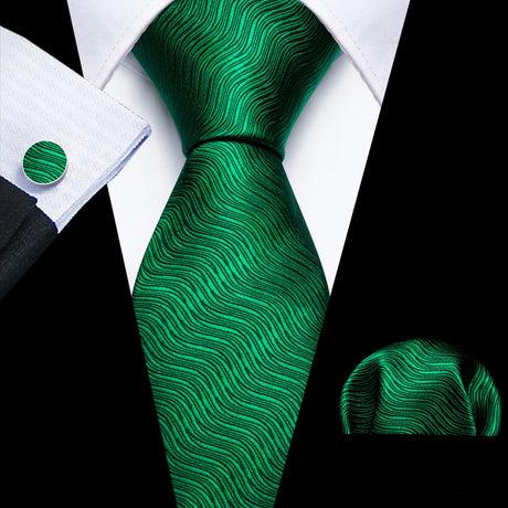 green curve line pattern necktie set