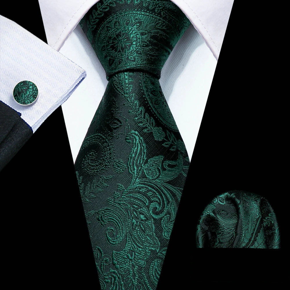 dark green flower pattern necktie set
