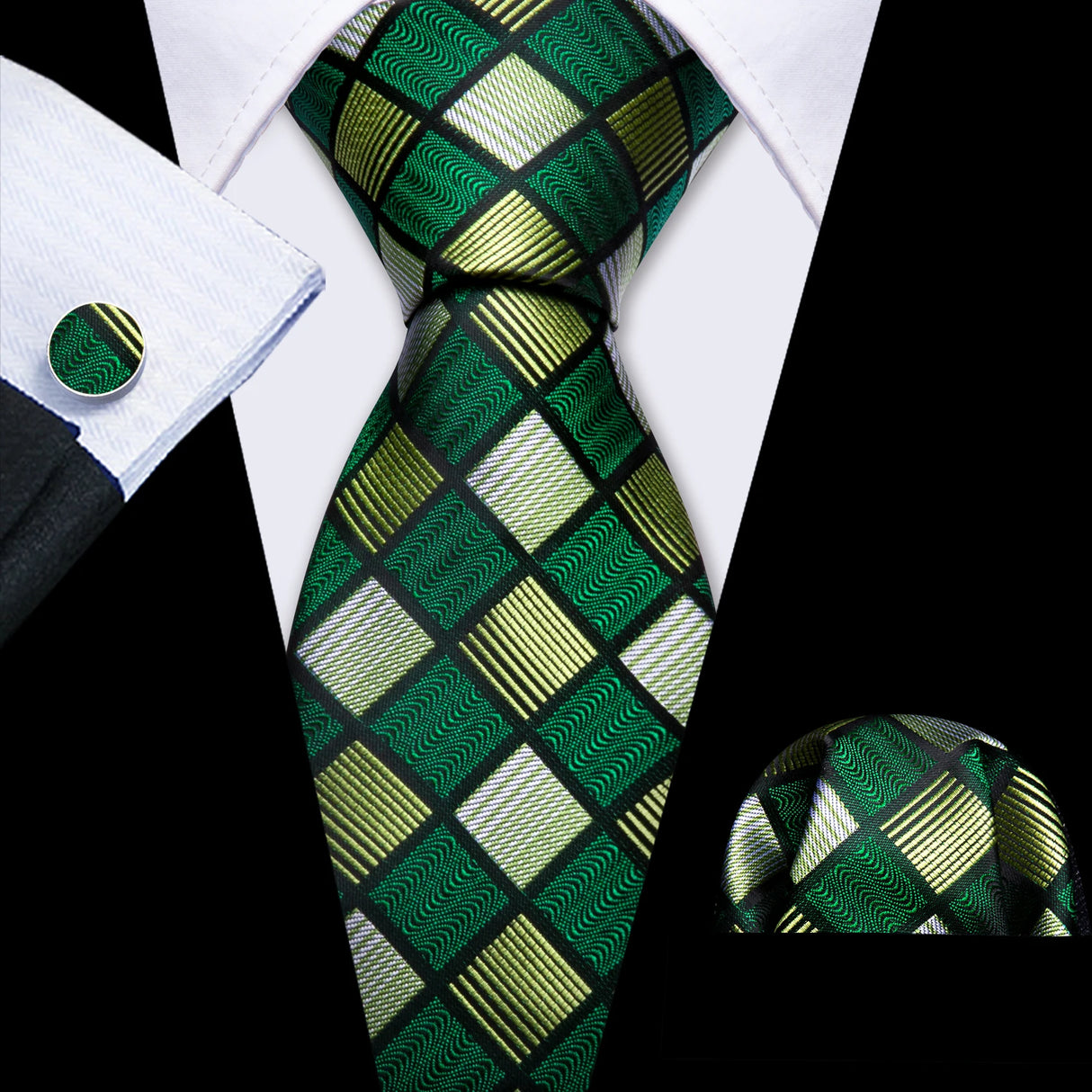 green gold light green diamond pattern necktie set