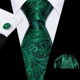 dark green flower pattern necktie set