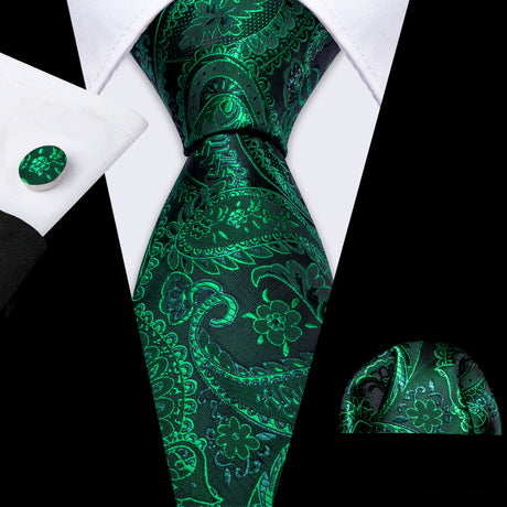 dark green flower pattern necktie set