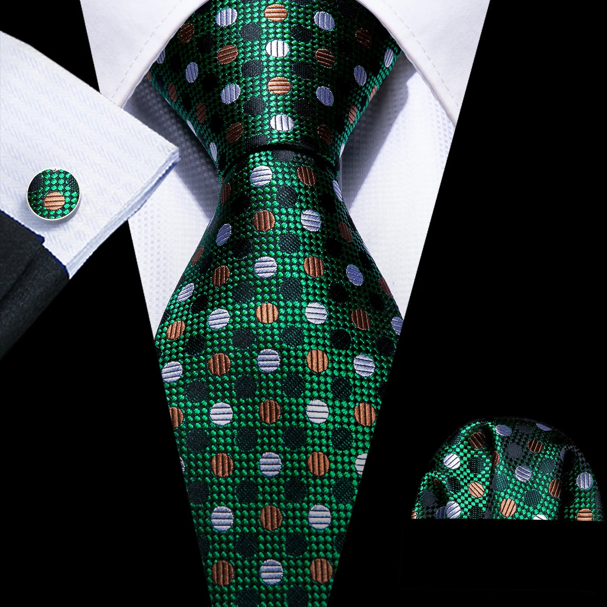 green grey brown circle pattern necktie set