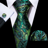 dark green flower pattern necktie set