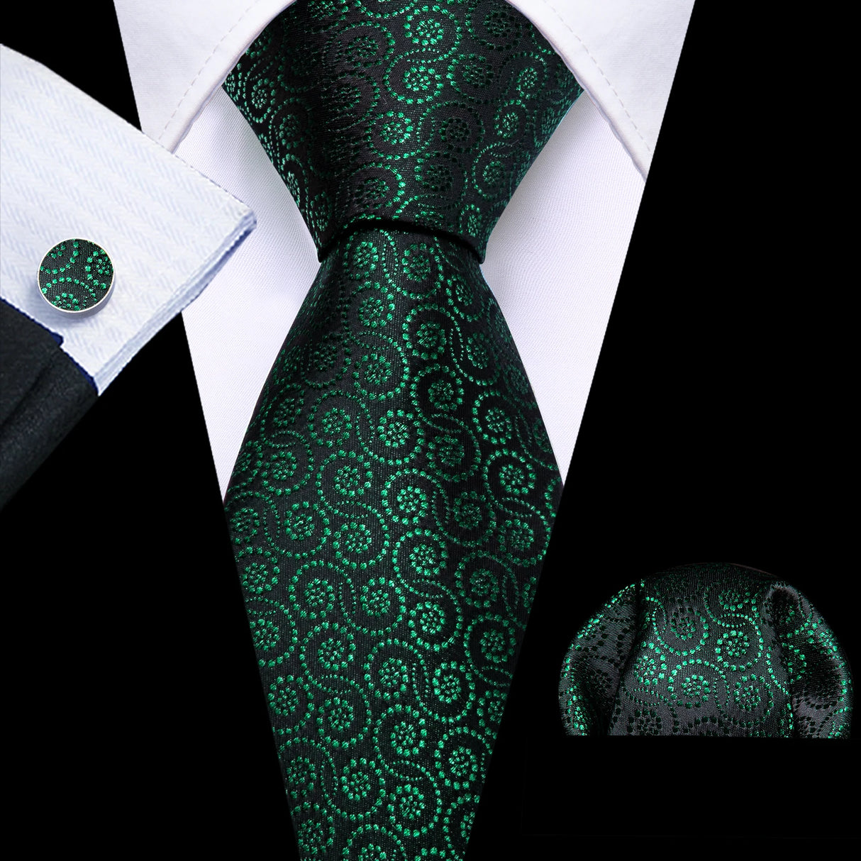 dark green flower pattern necktie set