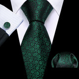 dark green flower pattern necktie set