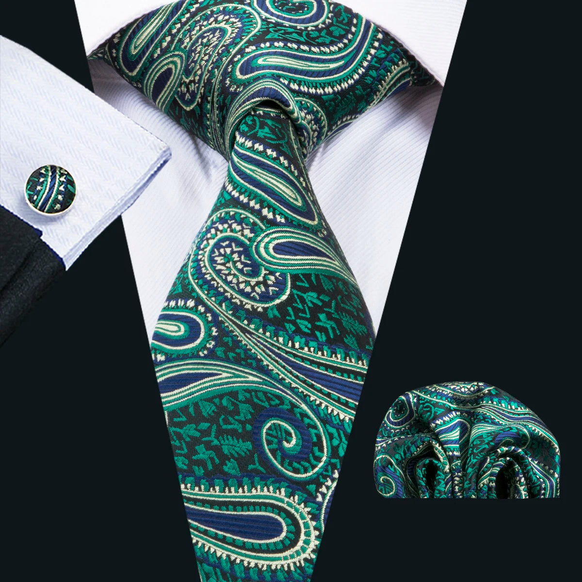 blue green flower pattern necktie set