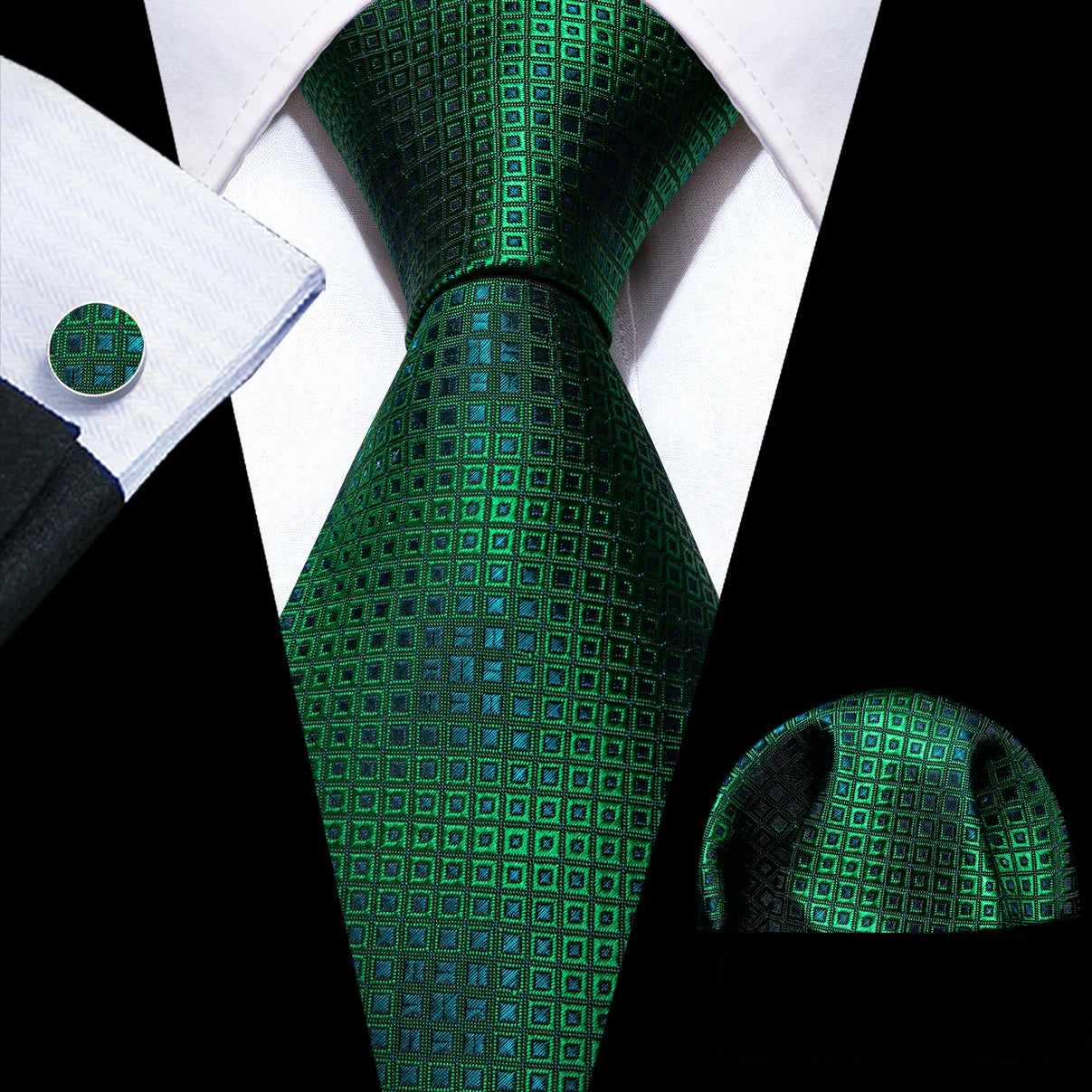 green square dot pattern necktie set