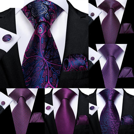 Collection Solid Paisley Silk Purple Wedding Tie