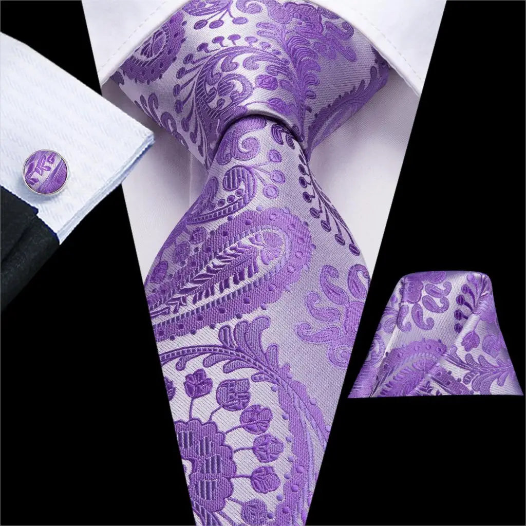 Solid Paisley Silk Purple Wedding Tie