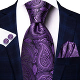 Solid Paisley Silk Purple Wedding Tie