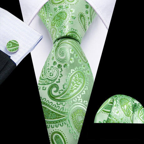 Green Solid Paisley Silk Tie