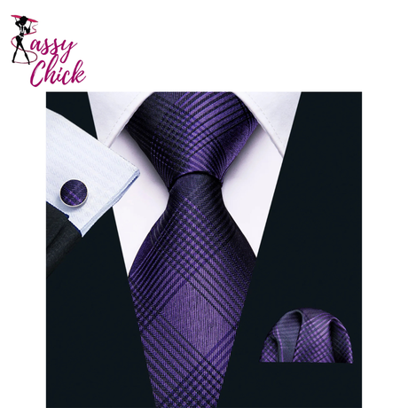 Solid Paisley Striped Silk Men Tie Set Purple Tie Sassy Chick Logo