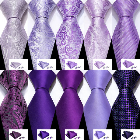 Collection of Solid Paisley Striped Silk Men Tie Set Purple Tie