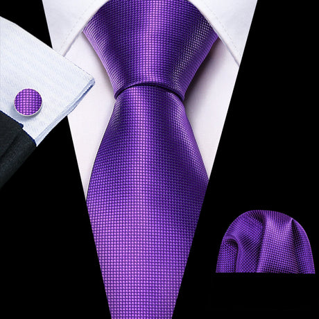 Solid Paisley Striped Silk Men Tie Set Purple Tie