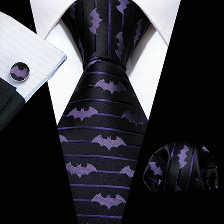 Solid Paisley Striped Silk Men Tie Set Purple Tie