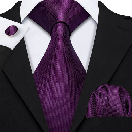 Solid Paisley Striped Silk Men Tie Set Purple Tie