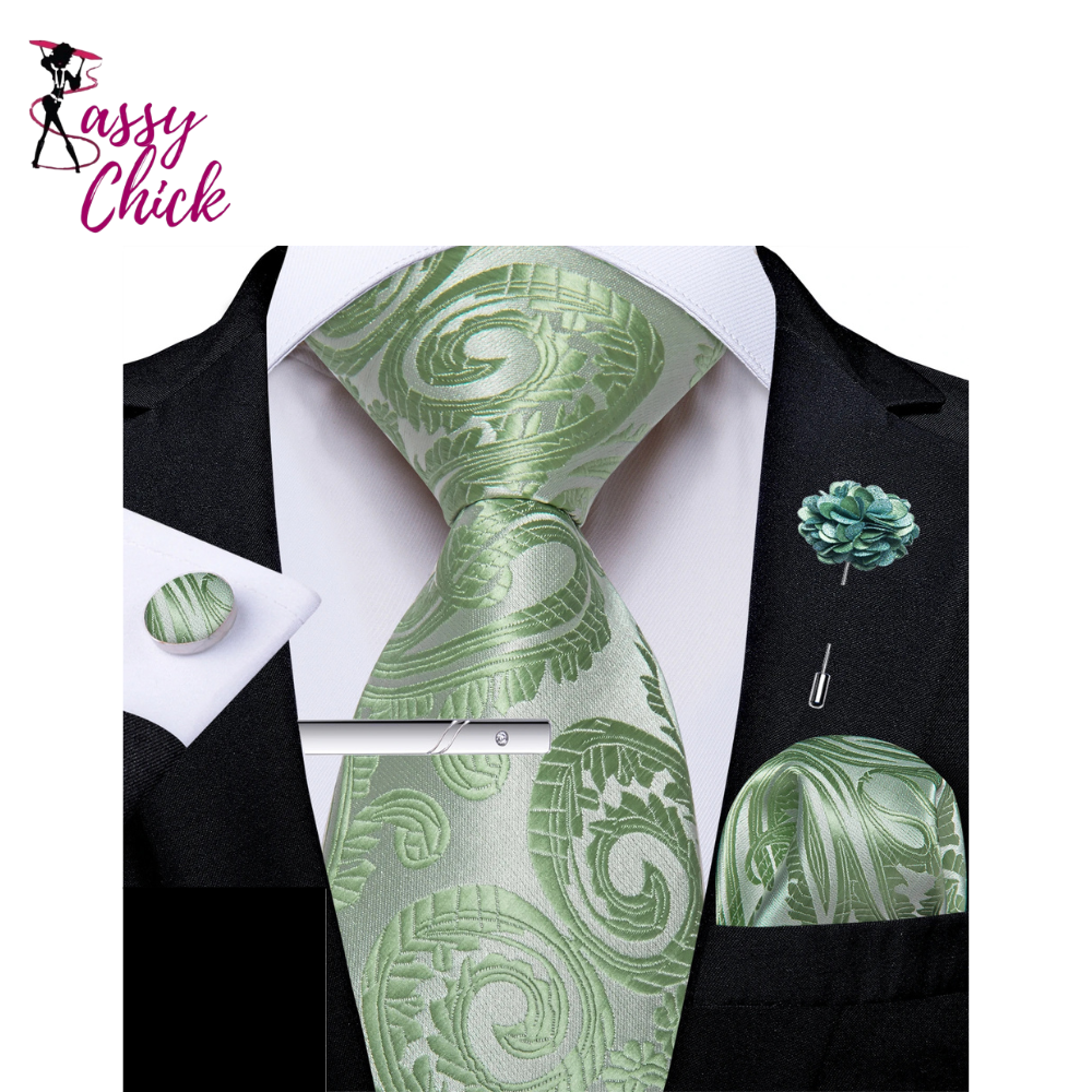 Solid Silk Green Pocket Square Cufflink Ties Sassy Chick Logo
